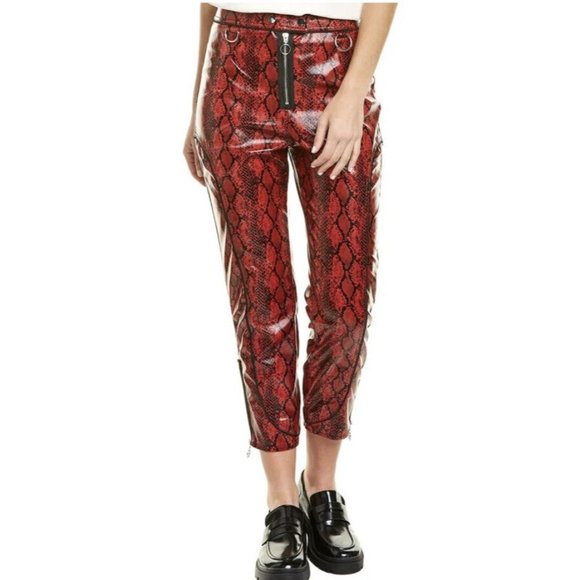 For Love And Lemons Pants - For Love & Lemons Size Small Claude Pants Red Reptile Print Faux Leather REVOLVE